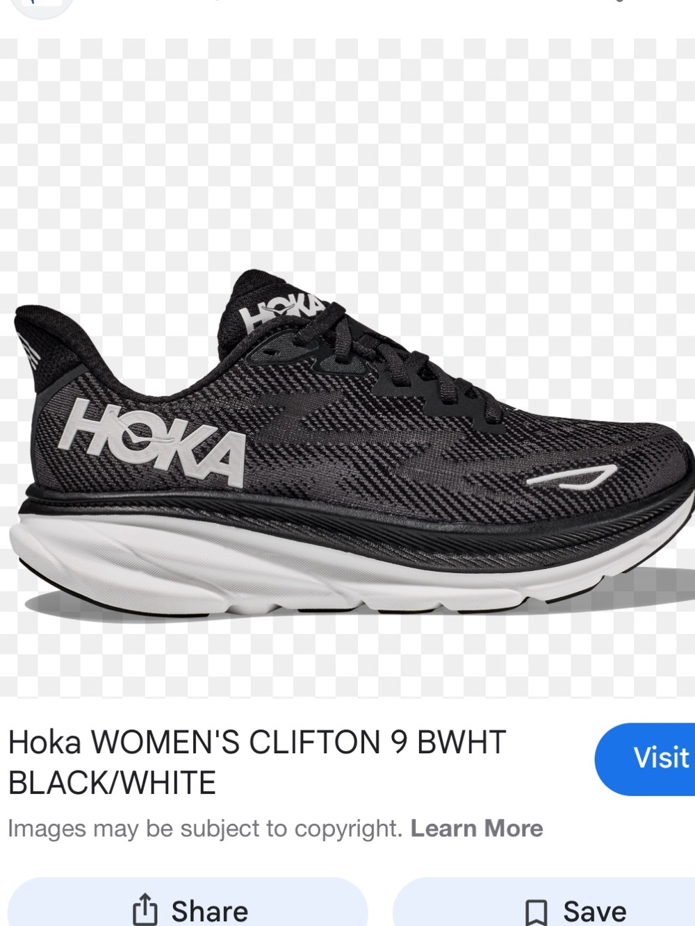 Hoka Women's Clifton 9 Running Shoes - Black/White